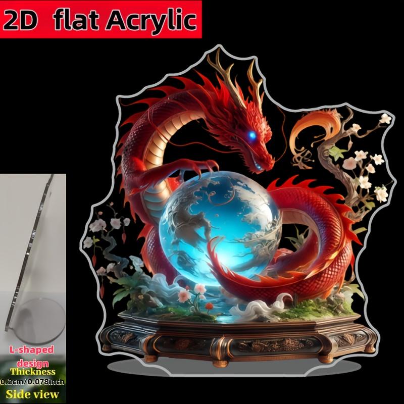 2D Flat Fire Dragon Holding A Ball Acrylic Desktop Decoration, Suitable for Wall Decoration, Porch, Room, Villa, Accents Home, Hallway, or Workplace -