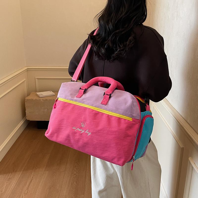 Large Capacity Women'S Travel Bag Premium Fabric With Dopa-Inspired Color Blocks Dedicated Shoe Compartment Dry/Wet Separation