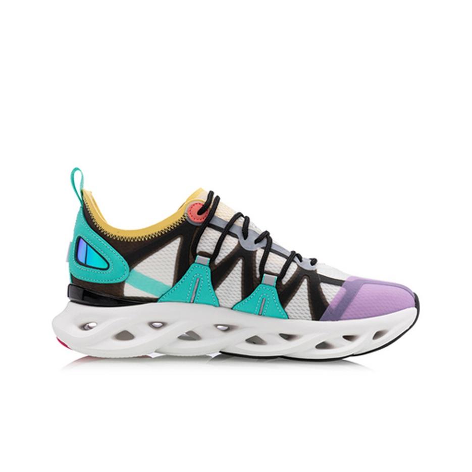 Li Ning Arc Leather Fabric TPU Shock Absorption Non-Slip Low-Top Running Shoes Men Sneakers White Purple Green ARHQ057-4