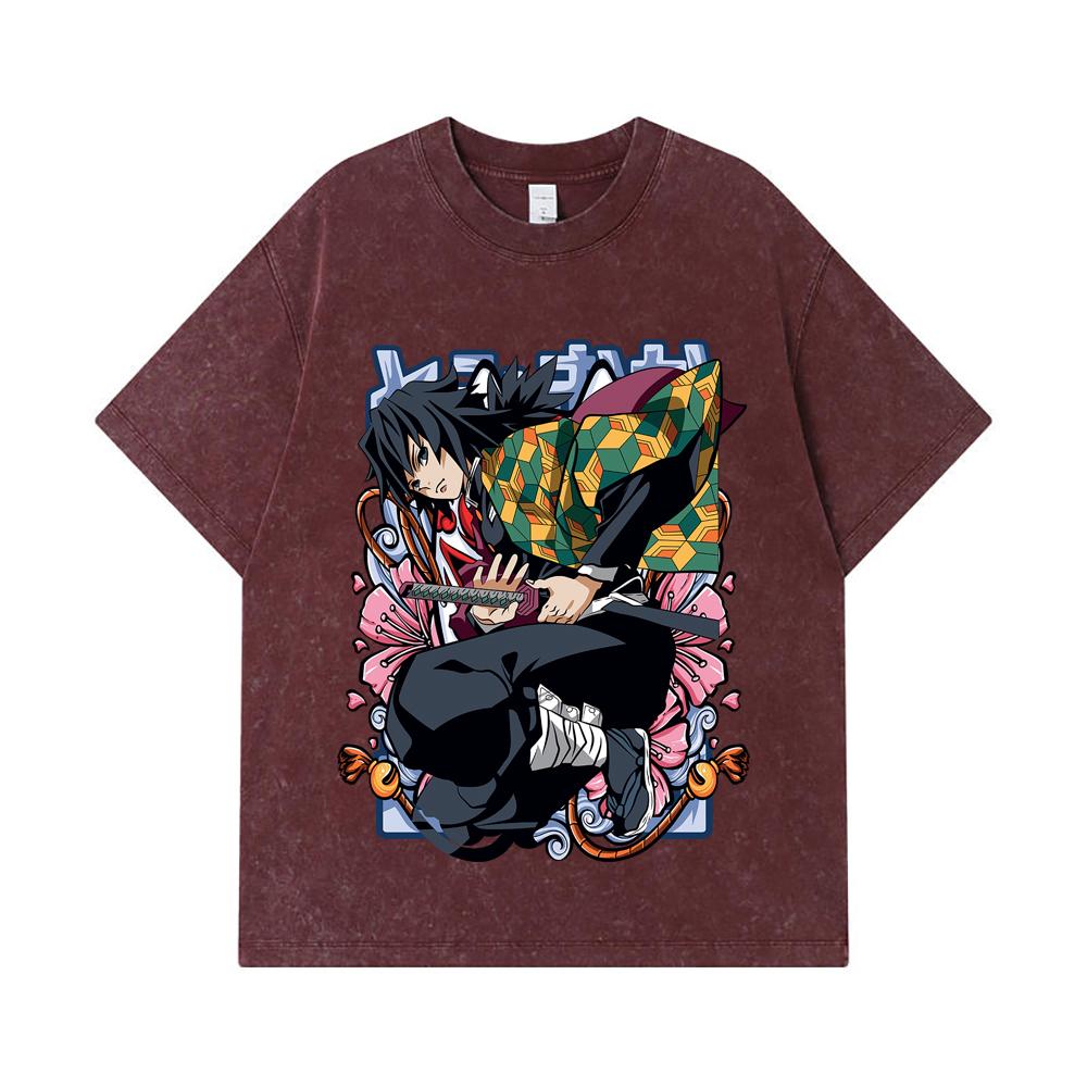 275 GSM Washed T-shirts 100% Cotton Demon Slayer V74 Tomioka Print Unisex Heavy Cotton T Shirt