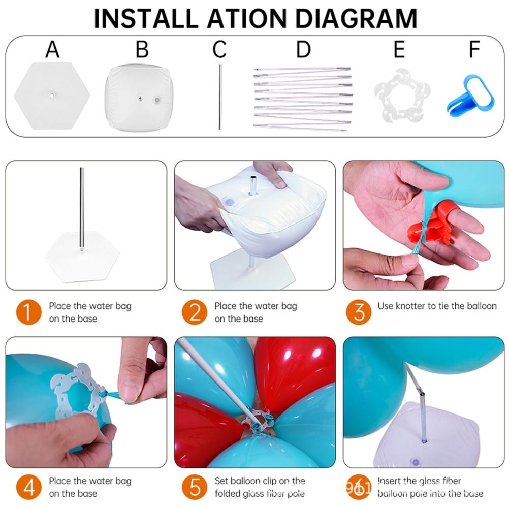 Balloon Arch Holder Kit Water Bag Hexagonal Base Steel Pipe 15 Section Fiber Rod Pump Ring Buckle