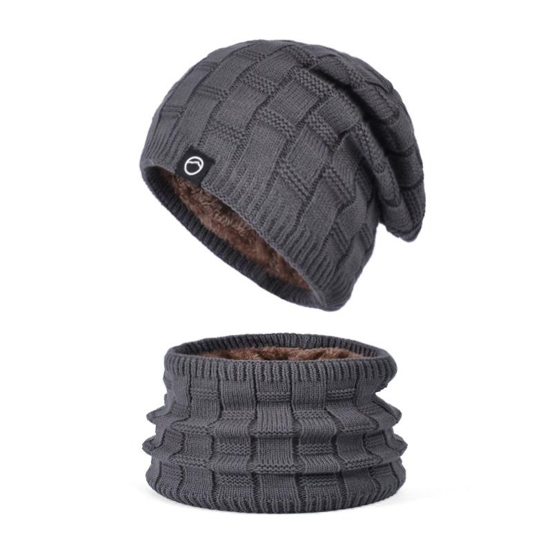 Winter outdoor windproof ear protection pullover hat fleece warm hat scarf set men's and women's knitted wool hat