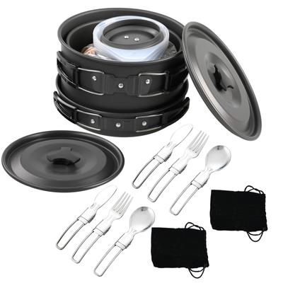 Camping-Kochgeschirr-Set, antihaftbeschichtetes Topf- und Pfannenset mit Wasserkocher für Camping, Wandern, Rucksackreisen