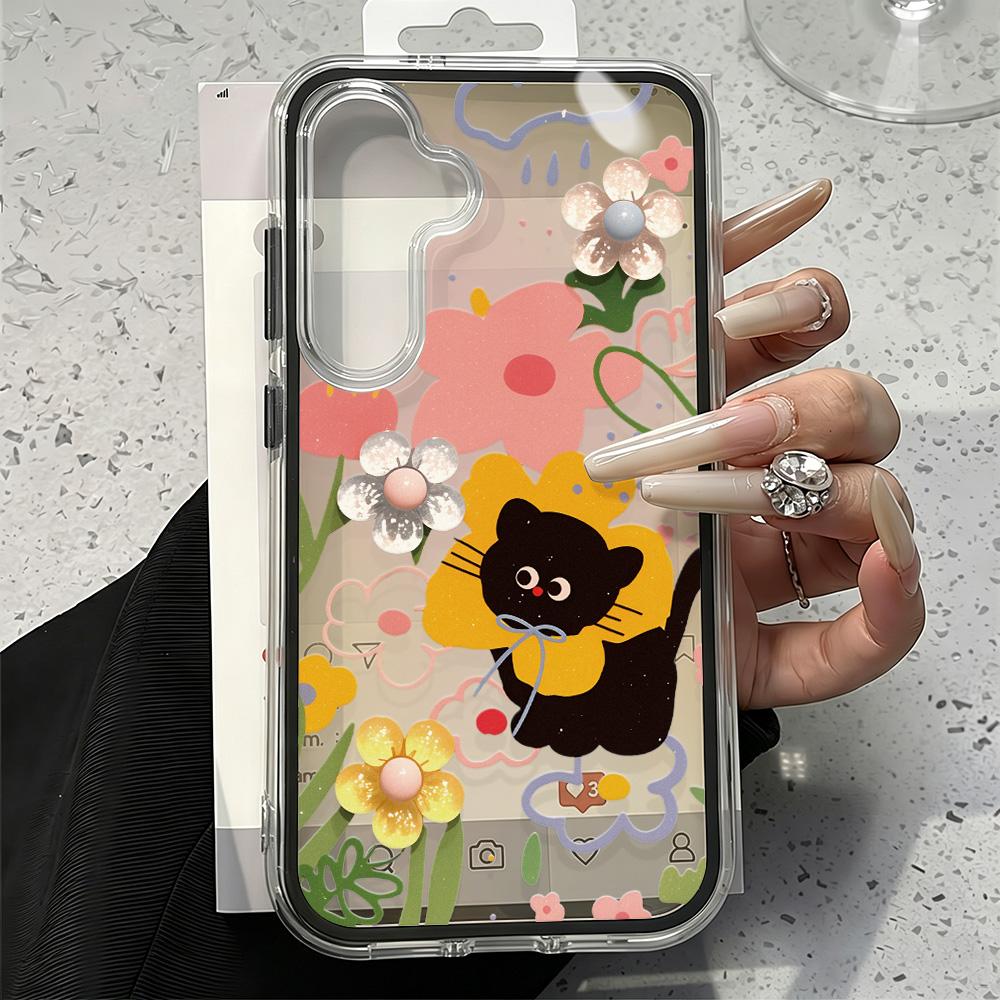 Flower Cat Phone Case For Samsung A17 A37 A16 A07 A57 A56 A53 A25 A34 A35 A55 A06 A05 S26 Ultra S25 S24 S23 TPU Shockproof Cover