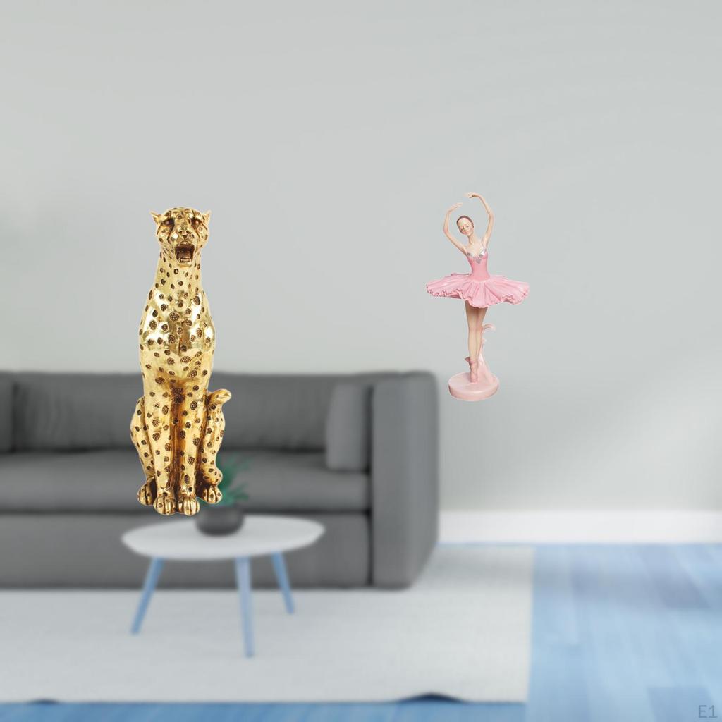 Golden Ballerina Cheetah Resin Figurine Animal Girl Sculpture Decorative Tabletop Centerpiece
