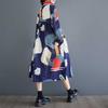 Loose Large Size Oceanic Printed Mid-Length Literary Vintage Dresses