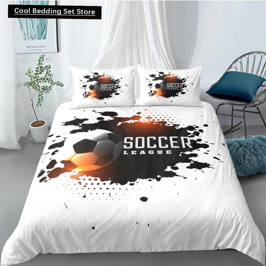 Soccer Duvet Cover Set FootBall and Old Plaster Wall Damage Destruction Punching Bedding Set Teens Queen Polyester Quilt Cover