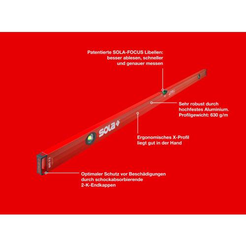 Sola BIG X3 120 120 cm Box Size Spirit Level - Red