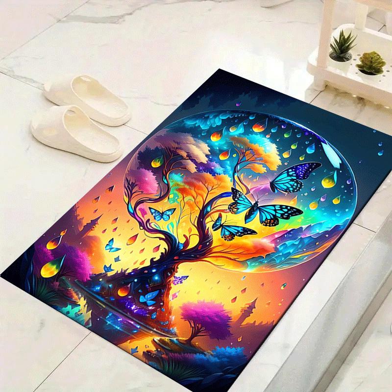

1pc Growing tree and butterflies Print, Design Indoor Area Rug, Soft, Anti-Slip, and Durable Gaming Room Decor for Bedroom, Living Room, and 60cm by 90cm