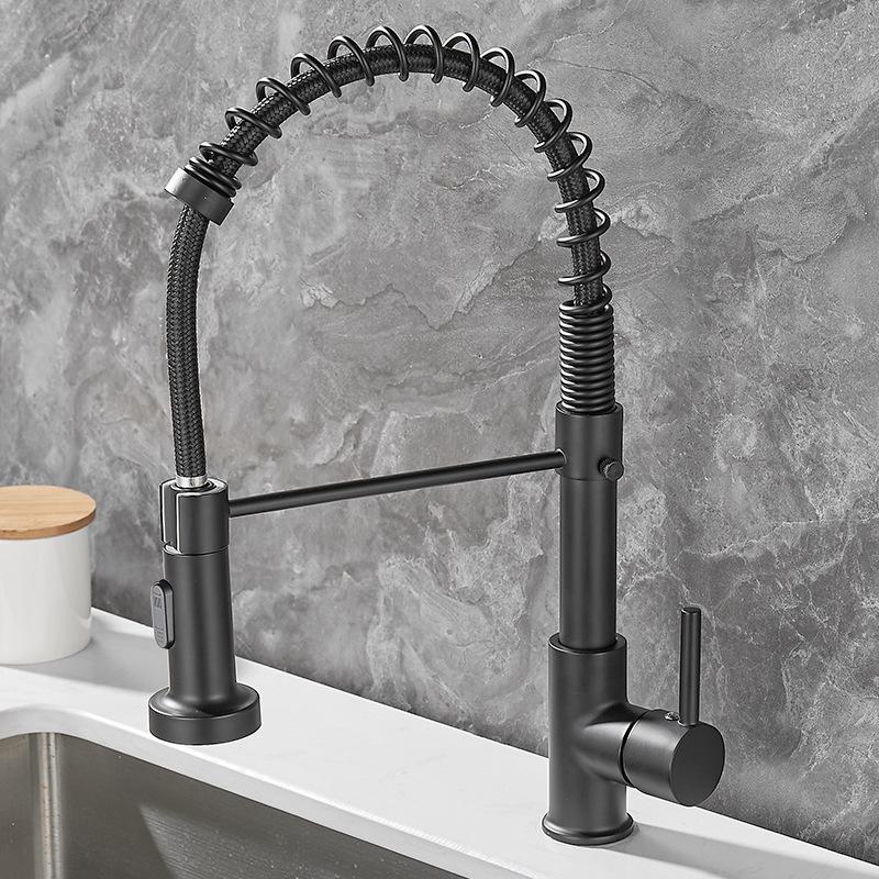 All Copper Rotatable Dual Mode Kitchen Faucet with Spring Neck for Hot and Cold Water