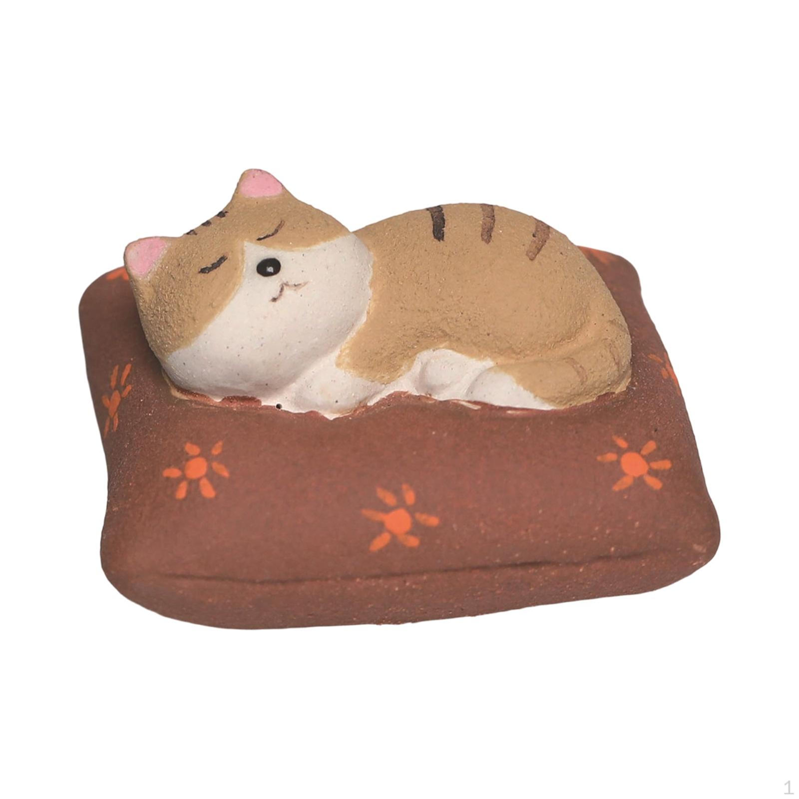 

Pet Sleeping Cat Figurine Collection Purple Clay Animal Kitty Statue for Bookshelf Desk red pillow