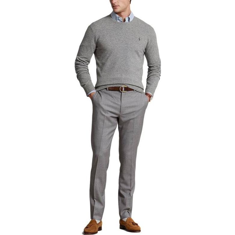Polo Ralph Lauren FW22 Solid Logo Embroidered Crew Neck Pullover Knit Sweater Men Sweater Gray 710876714-007