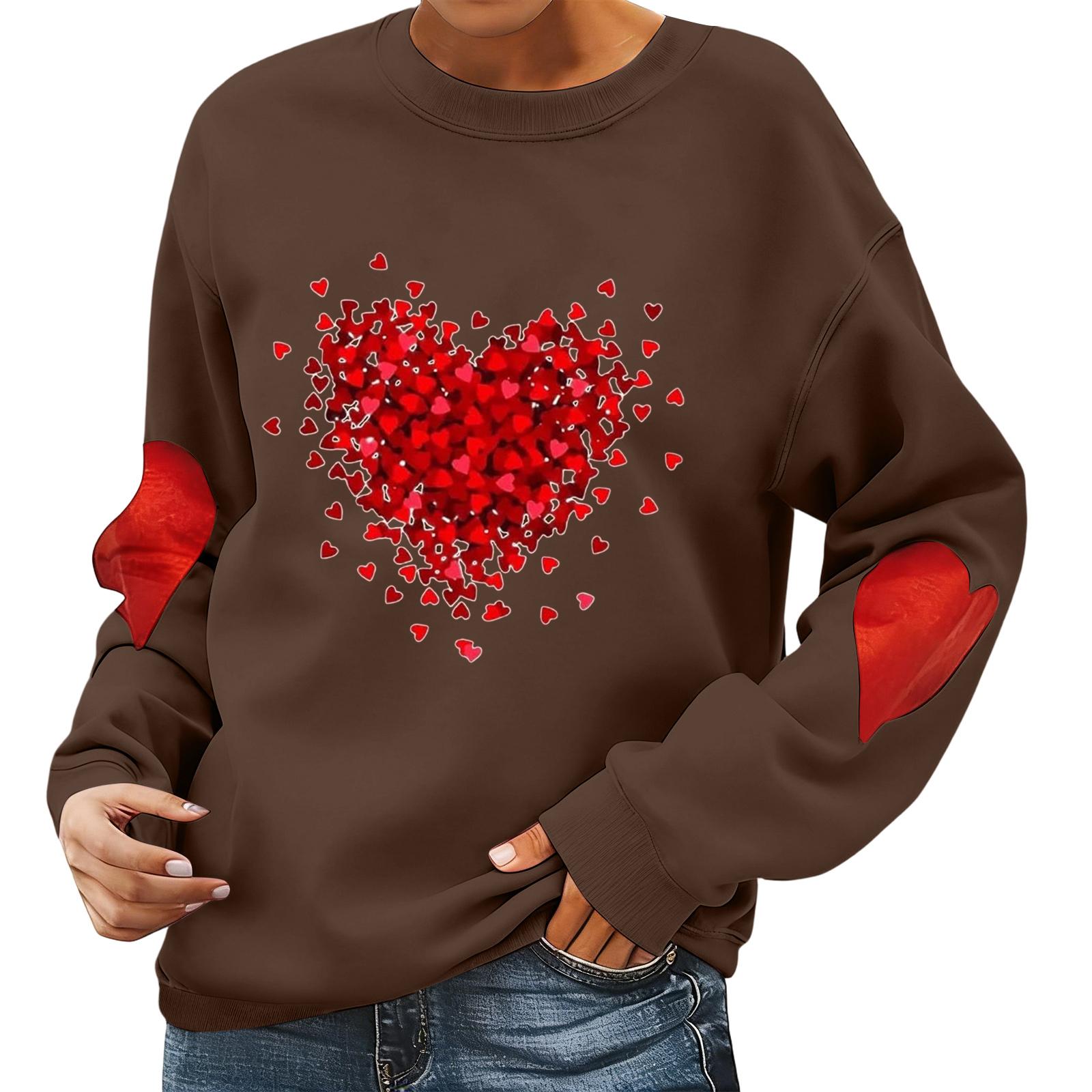 

Ladies Valentine s Day Printed Casual Long Sleeved Sports Hoodie Top M коричневий