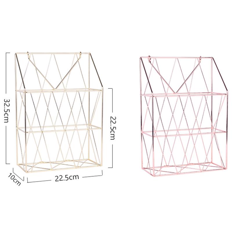 Storage Basket Nordic Metal Net Storage Basket Wall Hanging Portable Multifunction Rose Gold Storage Basket Desk Magazine Organi