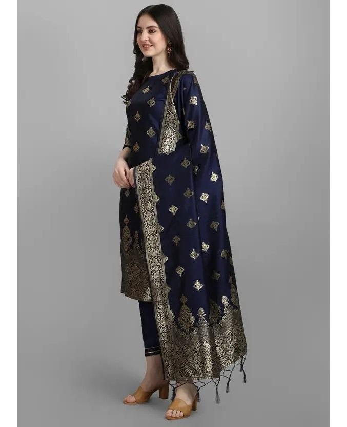 Women's Designer Party Wear Top Tunic Cotton Silk Salwar Kameez Kurti Pant Dupatta Set