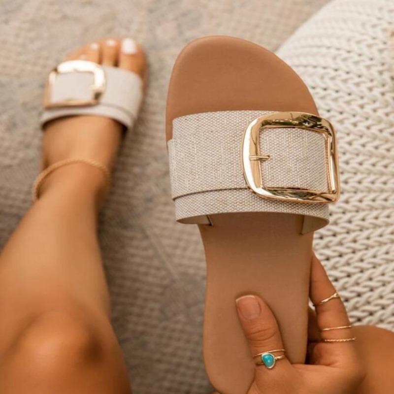 Summer New Sandals Flat Bottom Women's Buckle Slippers Sandals Shos Women's Shoes