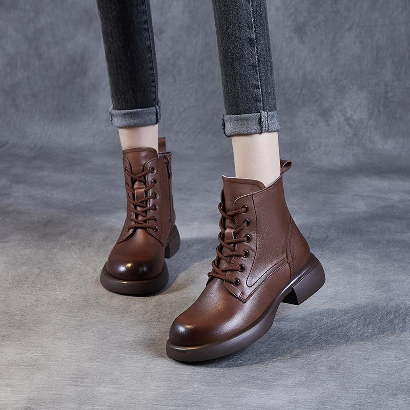 Leather Short Boots Women's Platform Martin Boots 2026 Autumn and Winter Thick Heel Women's Boots Leather Shoes Spring and Autumn Versatile Single
