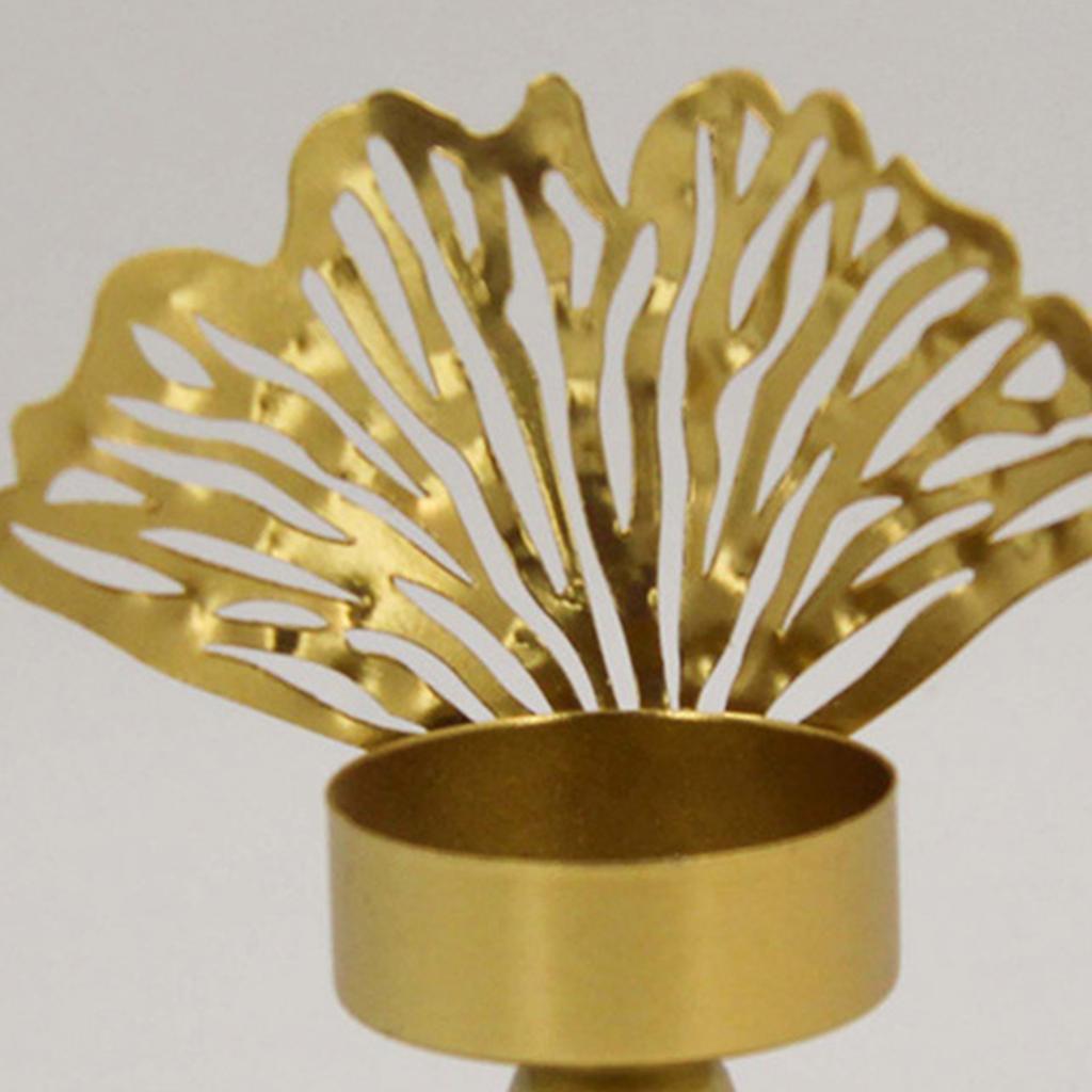 Golden Iron Tealight Candle Holder for Elegant Dining Room and Weddings Centerpieces Metal Leaf Shape Candlestick Stand