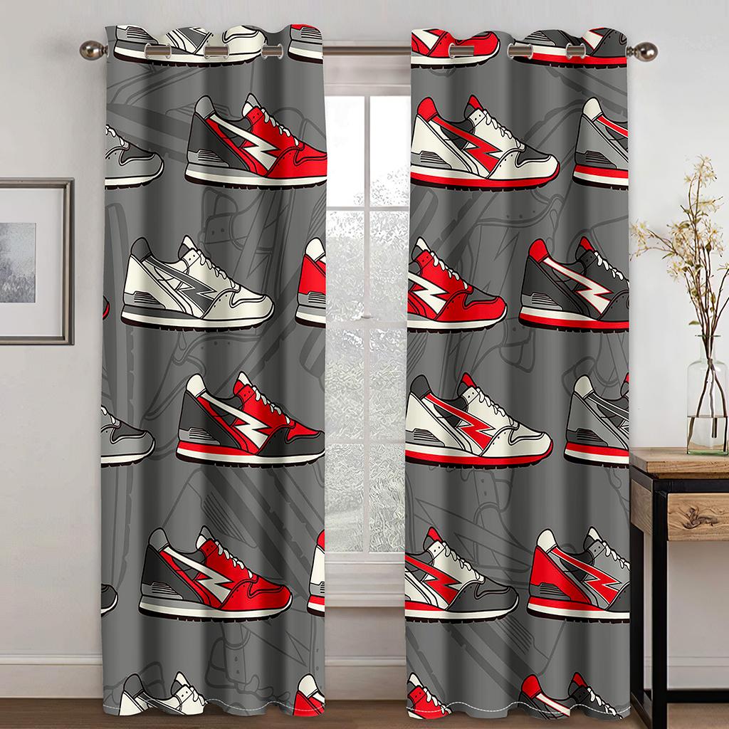 Digital print sneaker pattern sports wind curtain living room balcony home decoration curtain fabric two pieces