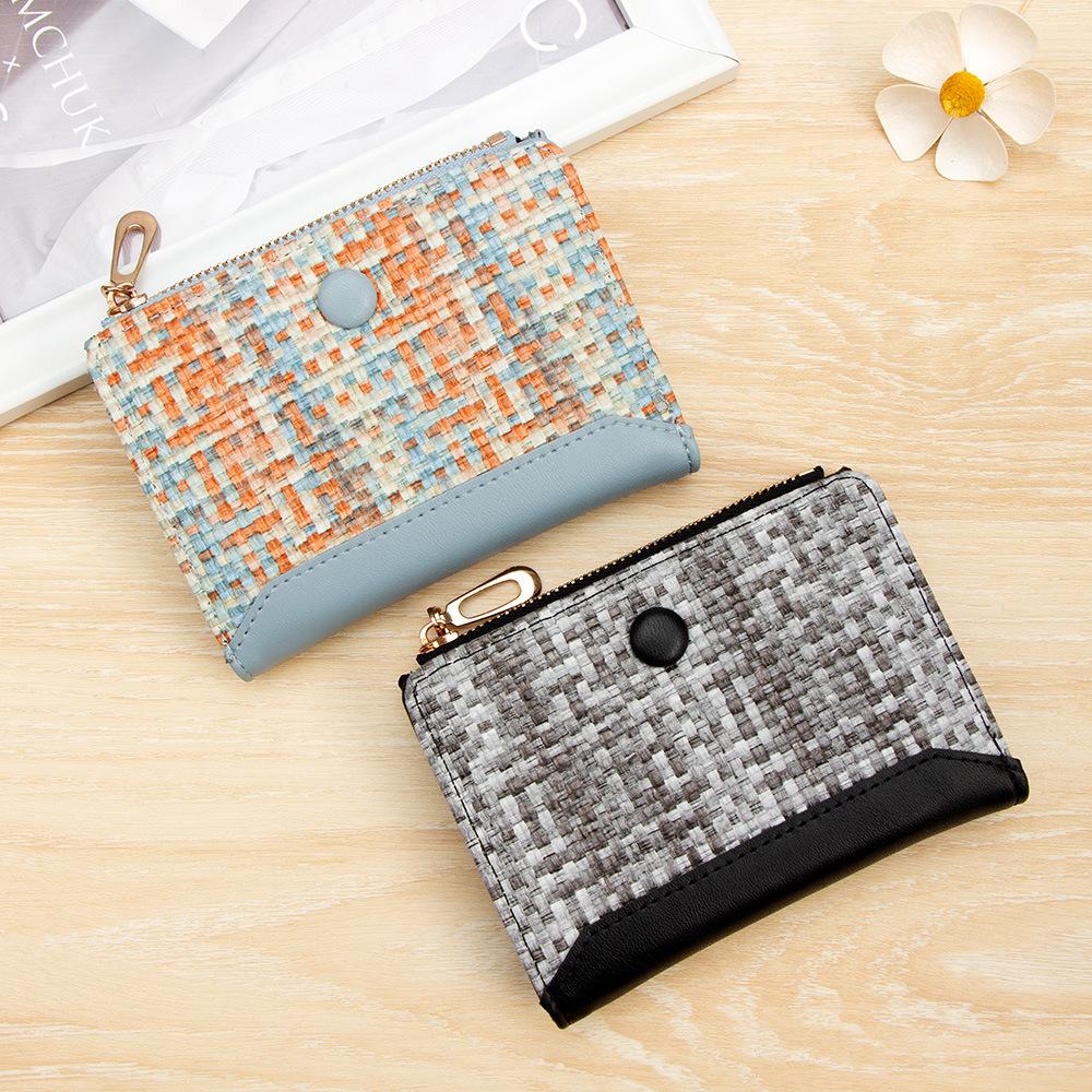 Woven Women's Short Wallet Fashion Change Bag Snap Zipper Coin Bag