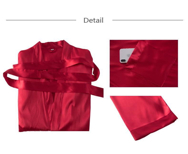 Men's Summer Lightweight European-Size Silk-Feel Mid-Length Cardigan Bathrobe Pajamas