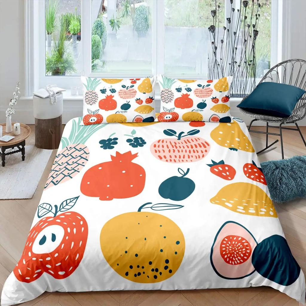 Red Apple King Queen Duvet Cover Sweet Fruit Patterned Bedding Set For Kids Pink Quilt Cover Plant Polyester Comforter Cover