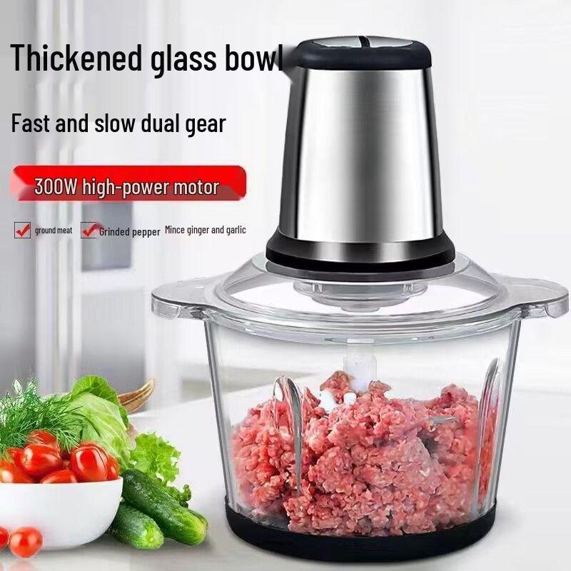 Stainless Steel Electric Meat Grinder & Multi-function Food Processor with Dough Kneading, Garlic Paste, and Vegetable Shredder