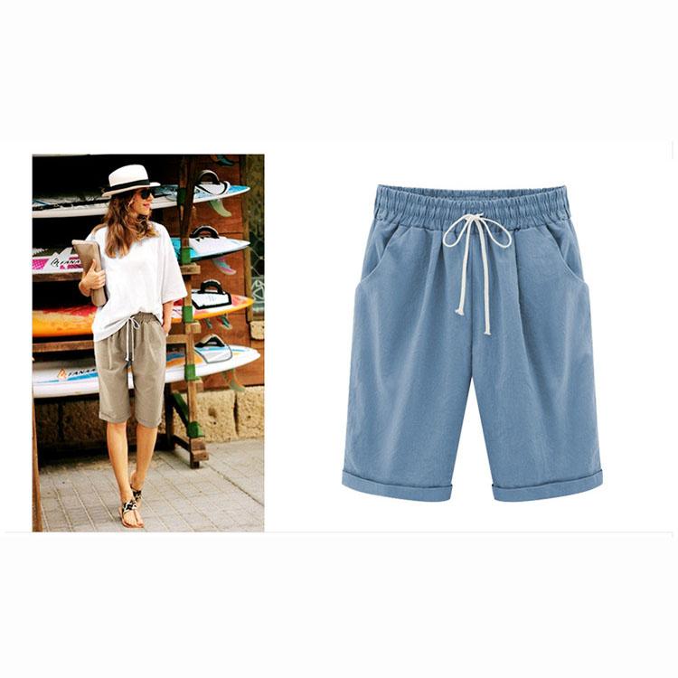 Damen Caprihose, einfarbig, locker, lässig, elastische Taille, Slim Fit, Kordelzug, Taschen