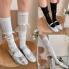 Women Lace Patchwork Calf Sock Knee Length Socks Lacing Up Knee Sock Fashion Mesh Knee Stockings Sexy Mesh Calf Socks