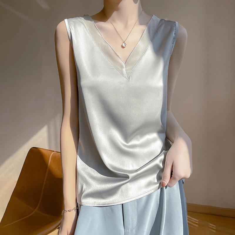 

Женская кружевная атласная майка - Безрукавная корейская майка для летней моды XXL