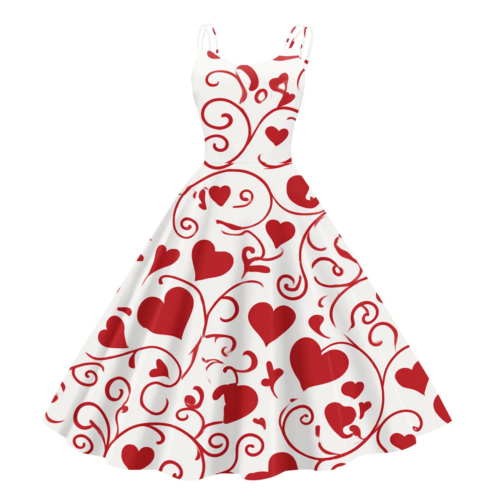 

Women s Casual Fashion Valentine s Day Printed Off-Shoulder Sleeveless Dress M білий