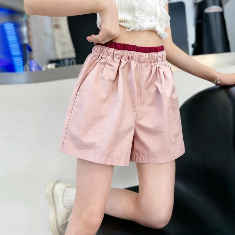 Korean-Style Girls' Quick-Dry Color Block Shorts for Kids (Ages 6-12) - Casual Summer Sportswear, Trendy and Comfortable.