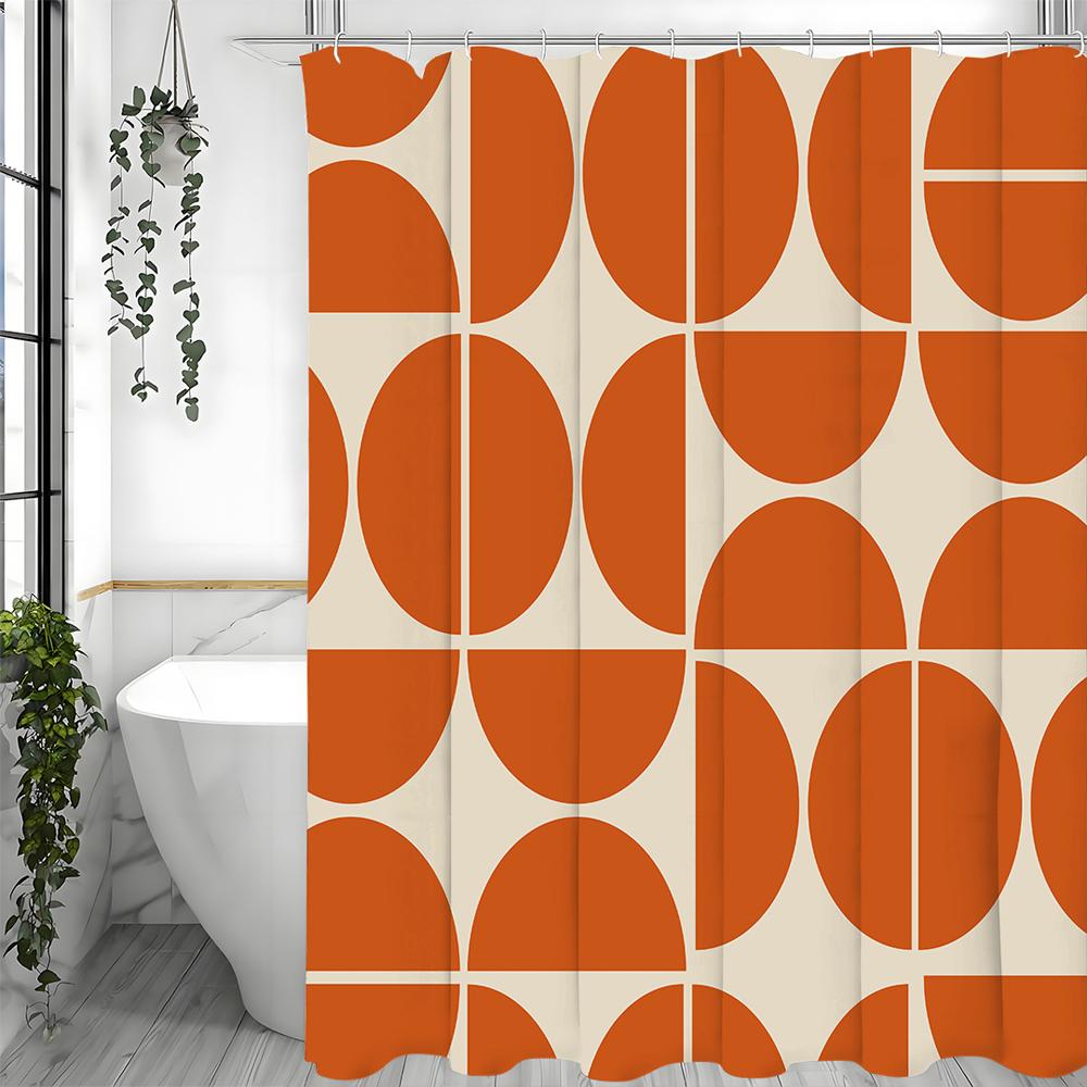 Modern Geometric Half Circle Graphic Shower Curtain, Bathroom Decorative Shower Curtain, Waterproof Shower Curtain with Hooks