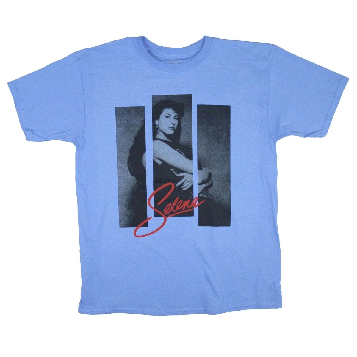 Men s Selena 3 Strips Photo on Blue Tee T-shirt Small Blue XL
