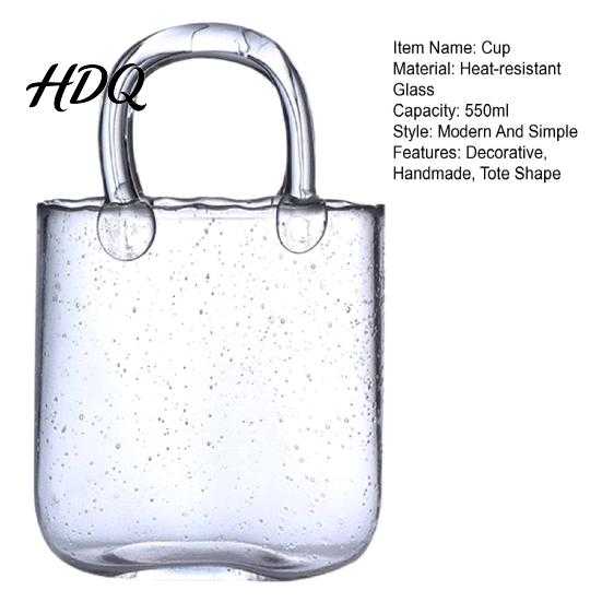 Mocktail Glassware Handmade Glass Purse 550ml Borosilicate Cup Tote Shape Cute Cocktail And Iced Tea Small Bedside Table Vase Multi-purpose