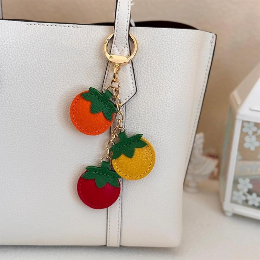 Kreativer Tomaten-Anhänger PU-Leder Oranger Schlüsselanhänger Modischer Obst-Schlüsselanhänger Rucksack-Dekoration