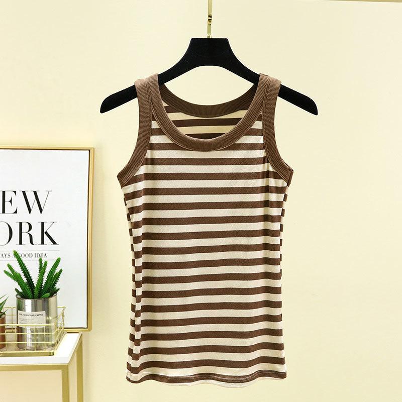 Camiseta sin mangas con tirantes finos para mujer, informal, ajustada, a la moda, camisola sin mangas, cuello redondo, camiseta interior holgada de verano, camisolas a rayas