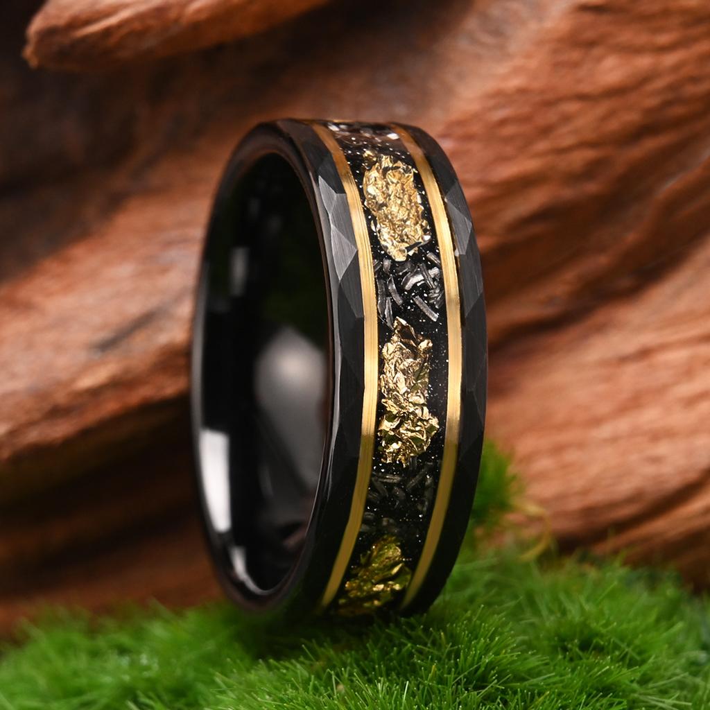 8mm Klassischer Wolframcarbidring Schwarz mit Goldfolie Ehering Verlobungsring für Männer und Frauen Schmuckgeschenk