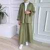 In-Stock Summer Fashion: Women's Crinkled Puff Sleeve Long Sleeve Muslim Apparel Skirt Set