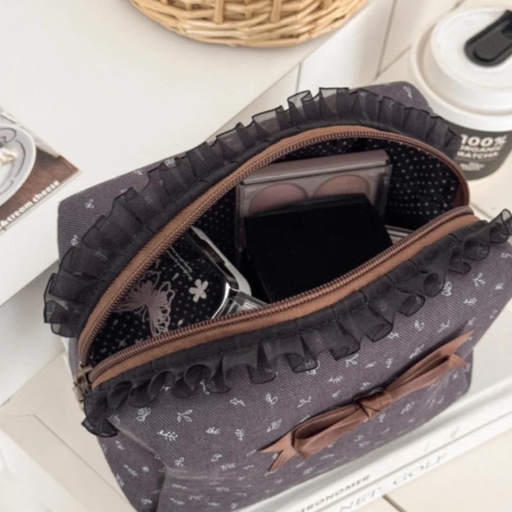 Bear Lace Trim Makeup Bag Large Capacity Toiletry Organizer Purse Chic Pencil Case Travel