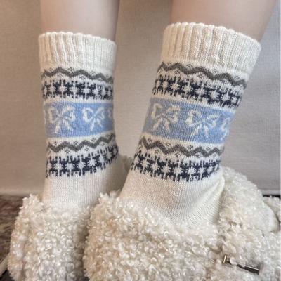 Calzini in Lana Autunnali e Invernali, Calzini Spessi e Caldi a Mezza Gamba con Uno Stile Etnico Femminile, Calzini in Spugna Retro e Versatili