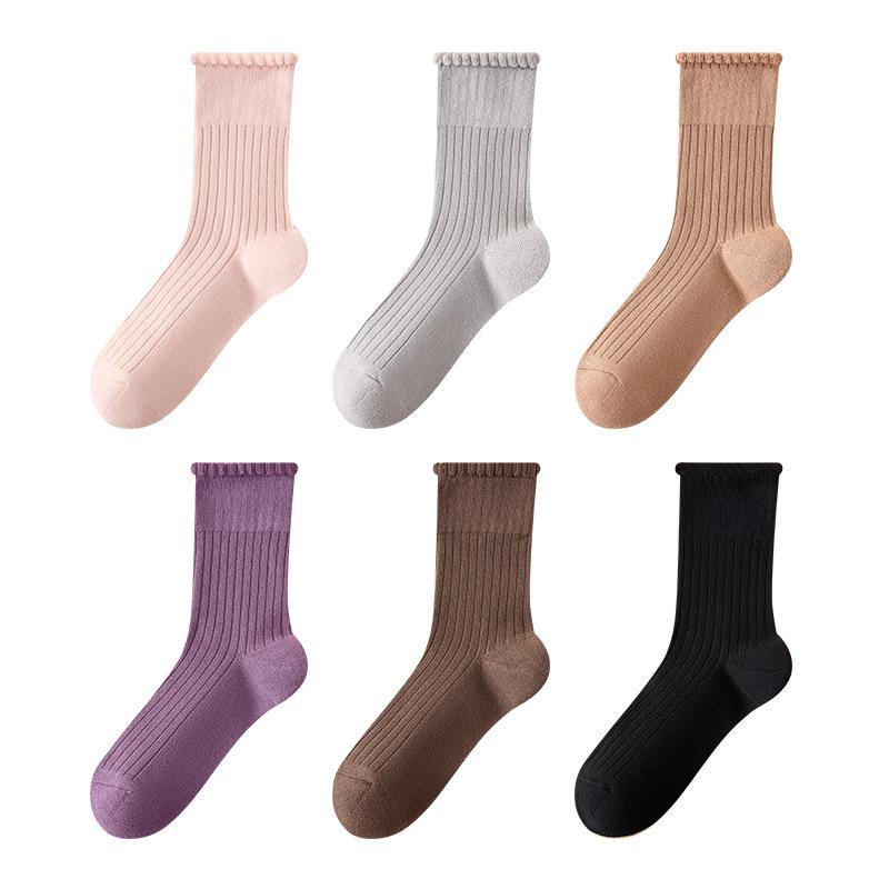 Women's Autumn and Winter Socks with Fleece, Thickened Loops, Warm Cotton Socks, Lace Mid-calf Socks, Towel Bottom, Sweat-absorbing Long Socks