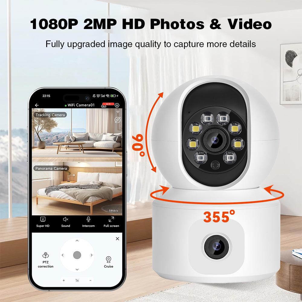 OKAM 2MP HD WIFI Camera with Full Color Night Vision, Dual-Lens PTZ, Waterproof for Indoor/Outdoor Use