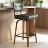 Curve Bar Stool - Swivel PU-Upholstered Stool with Curved Wood Sickle Backrest & Metal Frame, 360 degrees Swivel, Set of 2