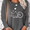 Women’s Cat Print Sweatshirt - Long Sleeve Pullover with Sleeping Kittens & Hearts