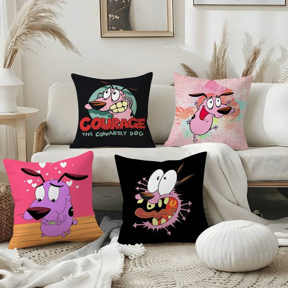 C-Courage Cowardly Dog Pillow Case Home Dorm Chair Back Short Plush Double-Sided Printing Office Nap Time Cushion Cover