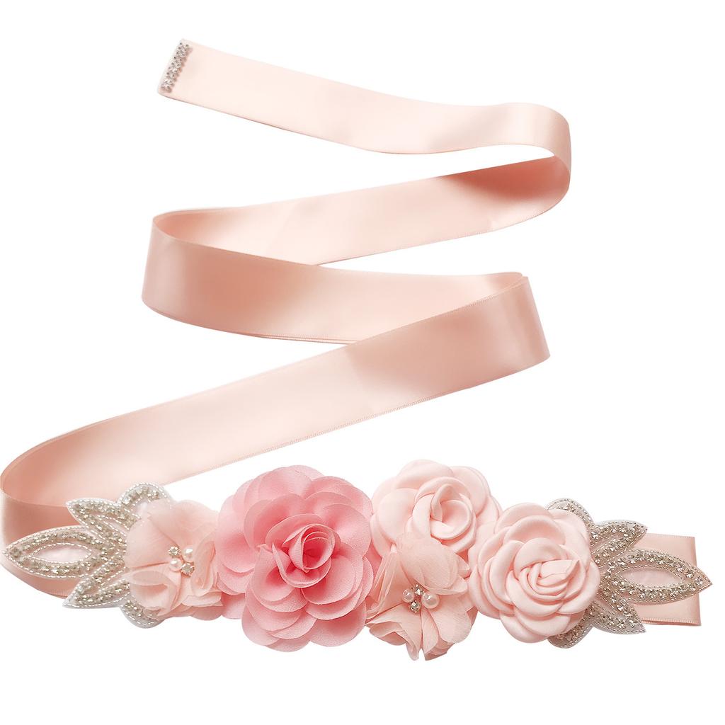 Elegant Rose Flowers Shape Pearl Beads Waist Belt for Bridesmaid Bride Dress