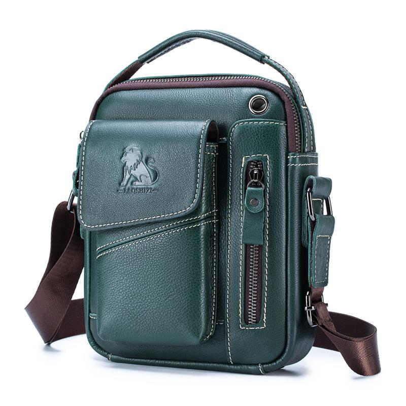 LAOSHIZI תיק כתף לגברים עור אמיתי עיצוב מותג תיק שליח מזדמן חיצוני תיק נסיעות