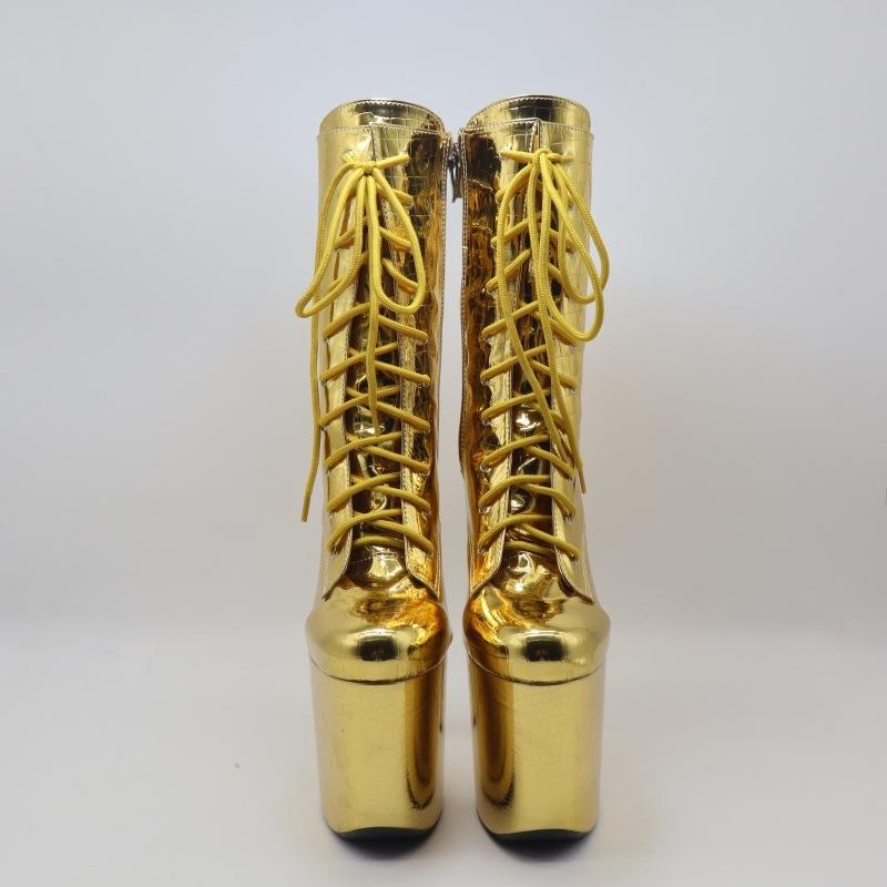 20Cm Yellow Short Boots, Nightclub Model Dancer Shoes, Pole Dance Shoes for Performance, Snake Pattern Super High Heel Hollow YKC