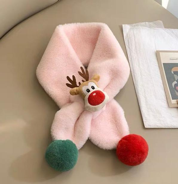 Kids Christmas Deer Scarf Warm Plush Fleece Neck Warmer for Boys Girls Windproof Winter Neck Wrap Cozy Animal Patterned Scarf